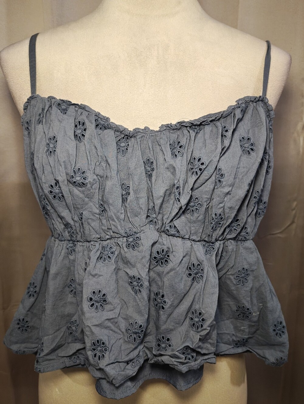 Hollister Co. Plus Size Slate Blue Eyelet Babydoll Cami Top. L